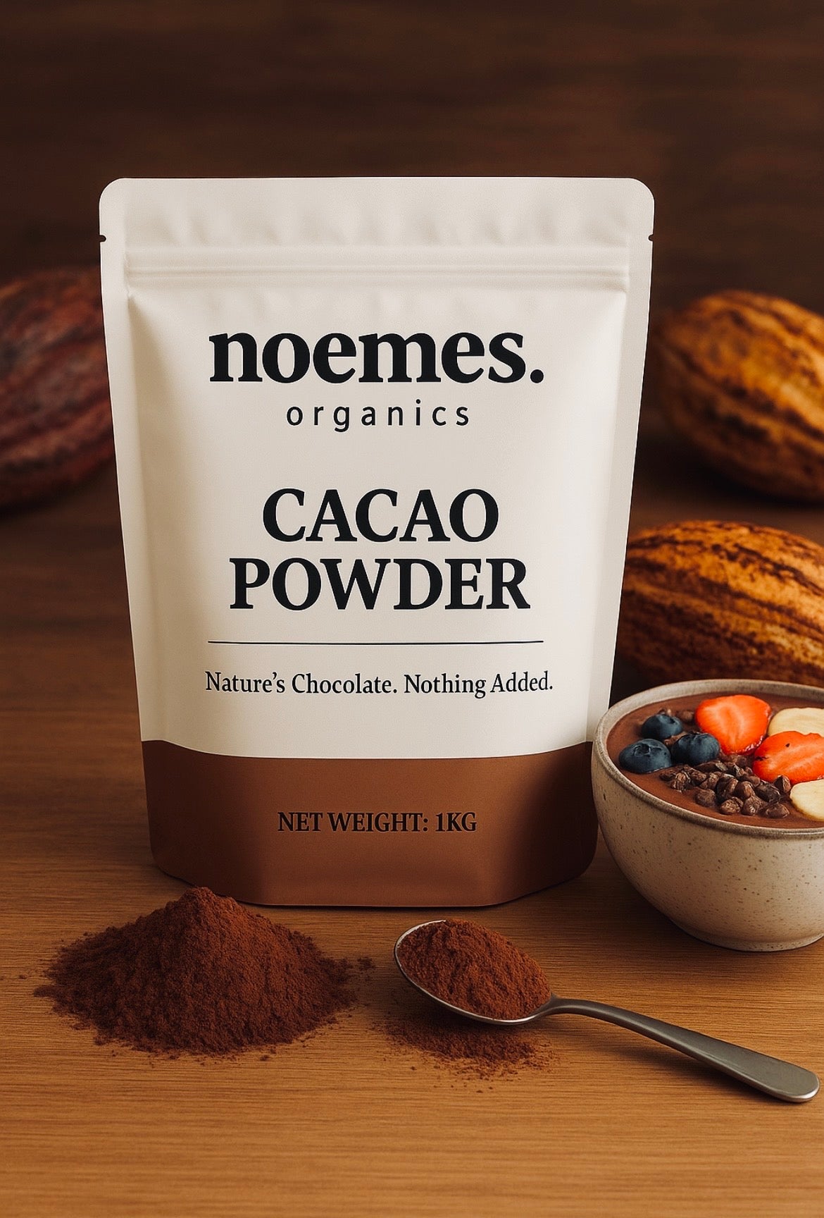 Noemes.Organics Pure Organic Cacao Powder 1kg - 100% Pure Superfood